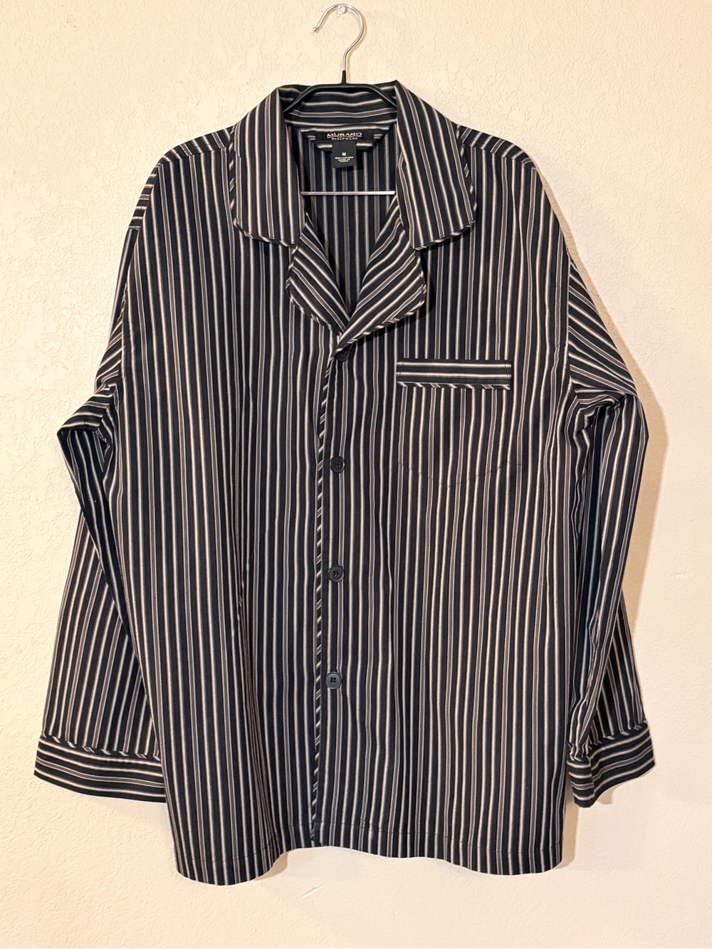 Cotton Murano Long Sleeve Pajama Two Piece Set size Medium Black Gray Stripe
